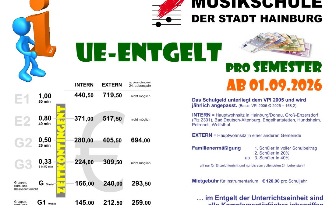 Musikschul-Tarife für das Schuljahr 2026/27