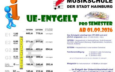 Musikschul-Tarife für das Schuljahr 2026/27
